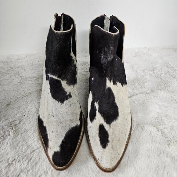 Myra Brown Off White Leather Cow Hide Western Bootie Boho 9 - Picture 2 of 13